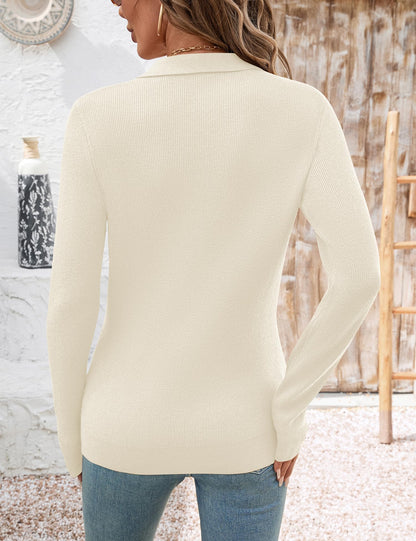 Romanstii women's knitted sweater — long sleeve v-neck polo design