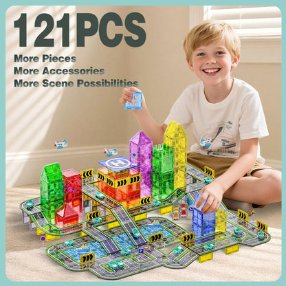Toy building blocks — Magnetic tiles road set by SKTMYY
