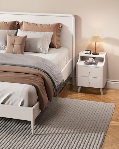 IUNVR Narrow Nightstand with 2 Drawers, Solid Wood Bedside Table