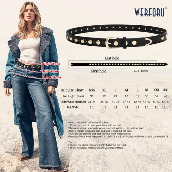WERFORU leather belt — studded design for women’s fashion