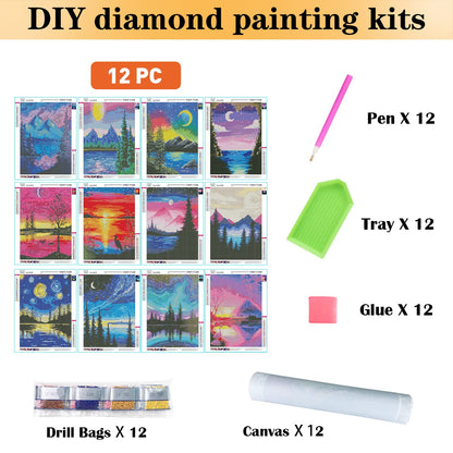 TINY FUN 12 pack diamond painting kits - 5D art kit for beginners with round diamonds