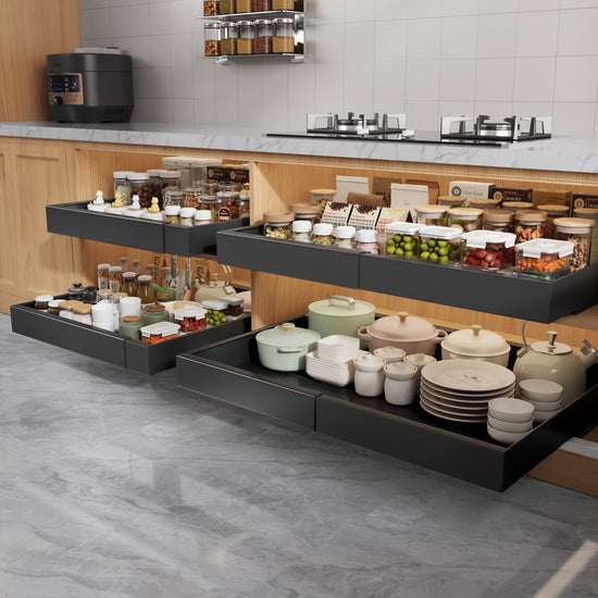 Seinloes pull out cabinet organizer - Adhesive slide out drawer for kitchen storage racks