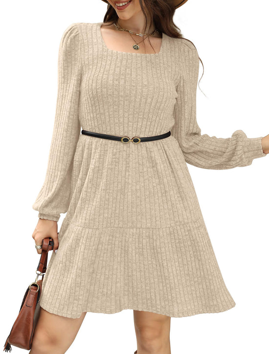 Sampeel women's long sleeve square neck babydoll dress