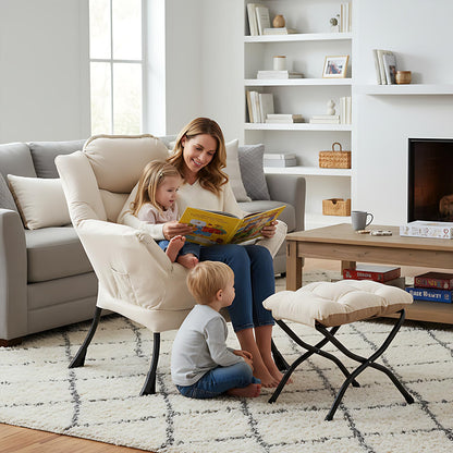 Welnow lazy chair with ottoman — modern lounge chair with side pocket and footrest for small spaces