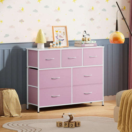 WLIVE dresser with 7 drawers - sturdy steel frame and wood top