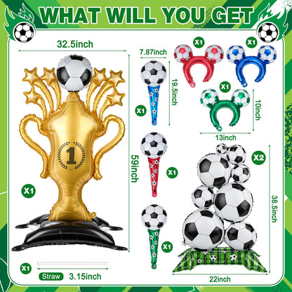 Myfivo Soccer Party Decoration Set - 9PCS Soccer Foil Balloons Kit