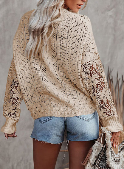 Dokotoo women's crochet lace long sleeve cable knit sweater