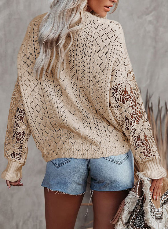 Dokotoo women's crochet lace long sleeve cable knit sweater