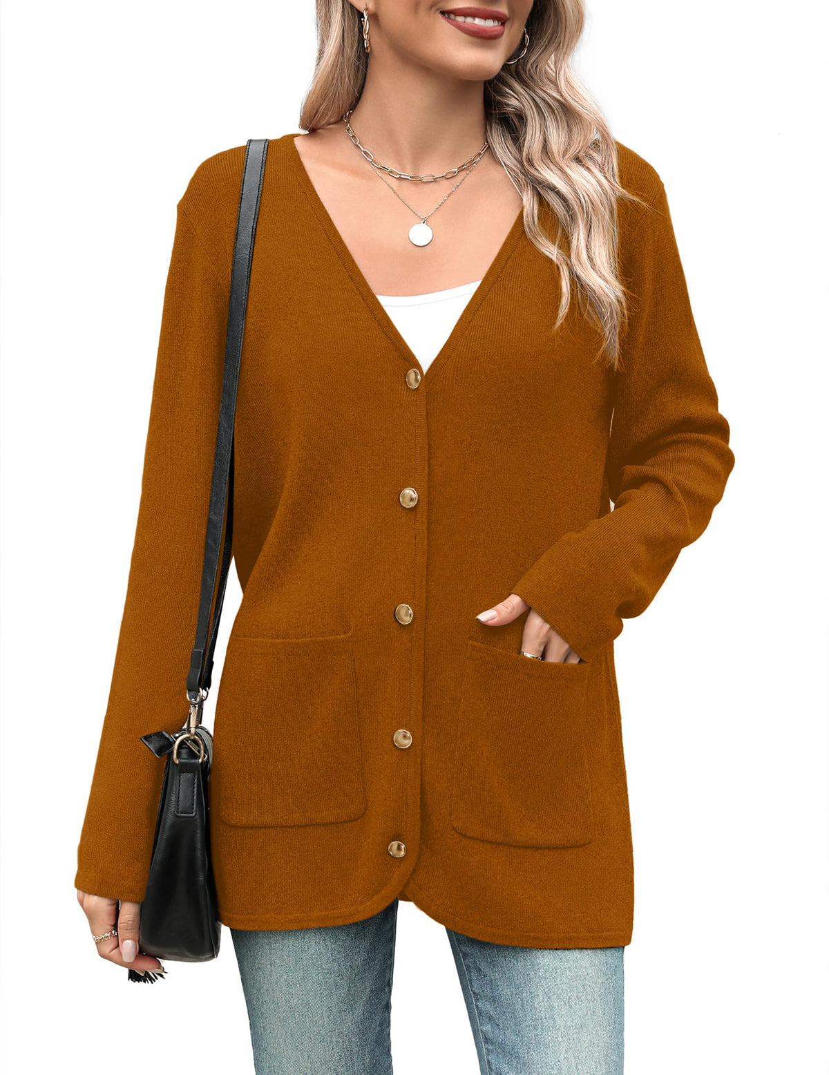 Zeagoo women's v neck button cardigan sweater with pockets.