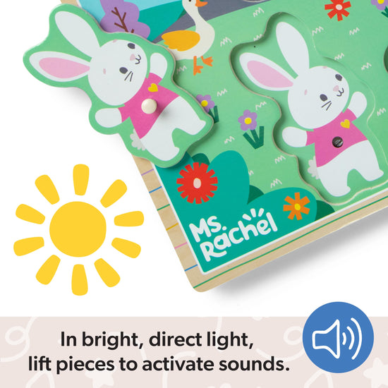 Melissa & Doug® Ms. Rachel™ wooden song peg puzzle — light-activated sound puzzle for toddlers ages 2-5 years