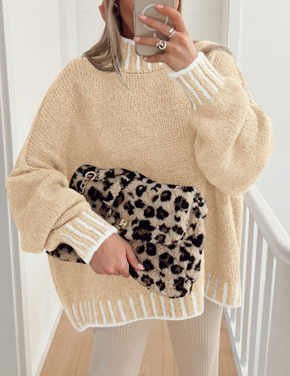 Sweater — Oversized pullover with mock neck and chunky knit design
