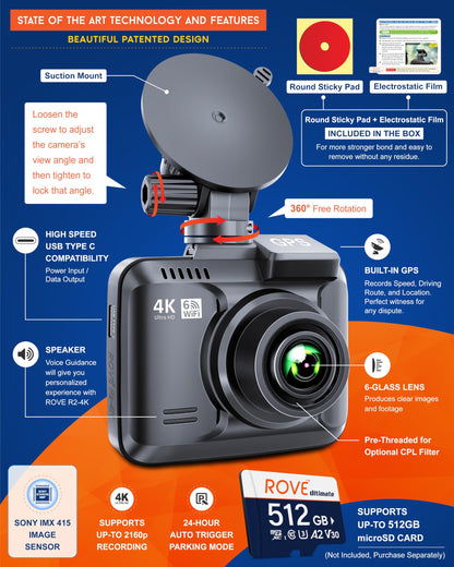 ROVE R2-4K dash cam — 4K UHD with built-in WiFi and GPS