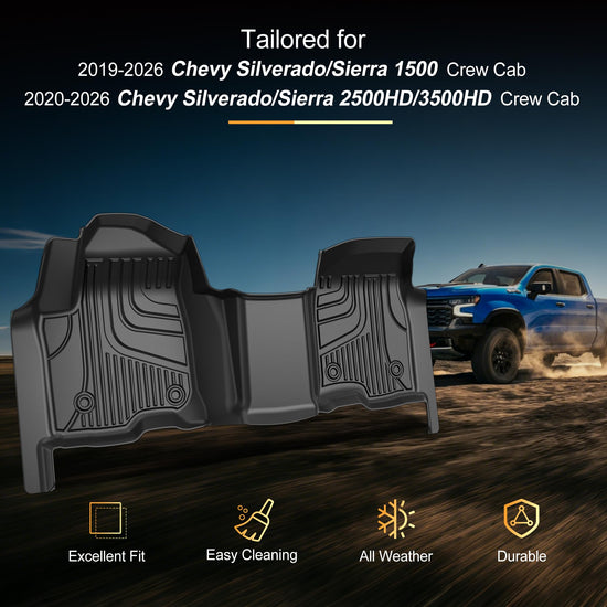 AOMSAZTO Floor Mats for 2019-2026 Chevy Silverado 1500 / GMC Sierra 1500, 2020-2026 Silverado/Sierra 2500HD / 3500HD - 1st Row Bench Seat Car Liner for Chevrolet Silverado (Front Row)