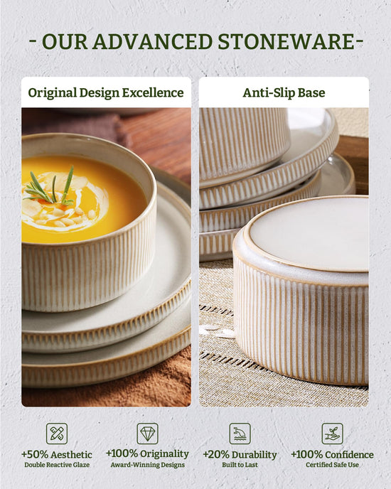 Famiware dinnerware set — stoneware ribbed design plates and bowls set