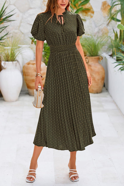 PrettyGarden dress — Summer midi with puff short sleeves and V neck design