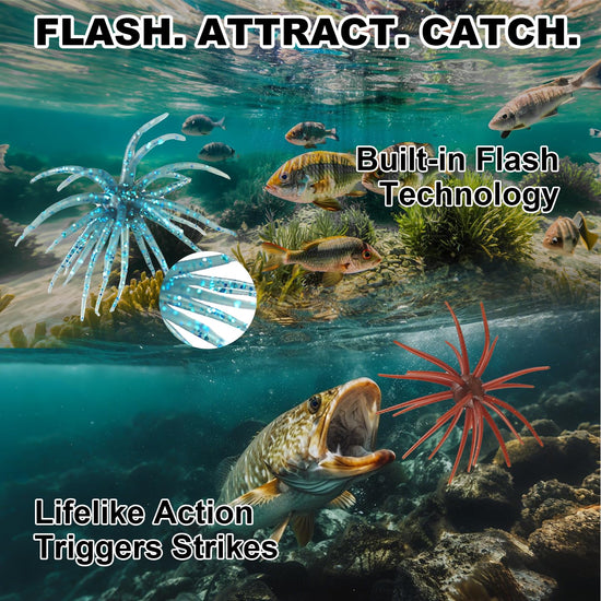 Sea Urchin Baits for Bass Fishing, 12-Piece Soft Creature-Style Dice Baits