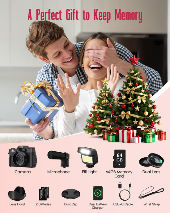 Yatao 6K WiFi Flip Screen Digital Camera, Mic & Fill Light for Photography