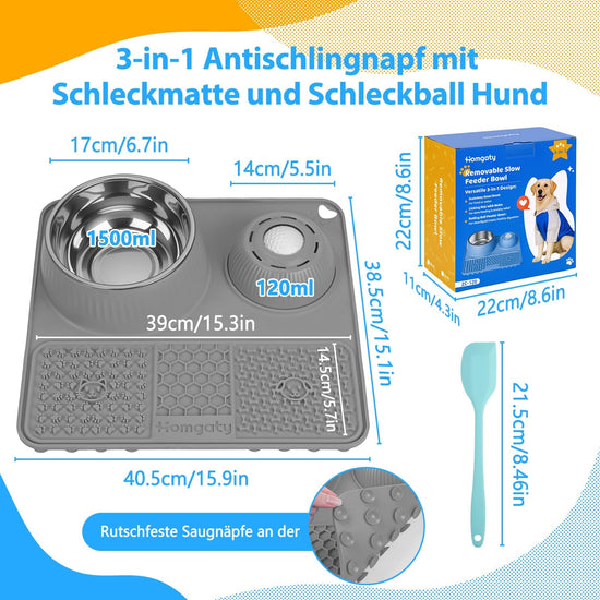Homgaty pet feeder — 3-in-1 lick bowl with anti-slip design and rolling ball
