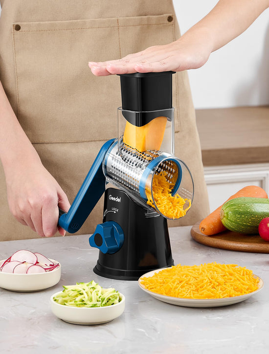 Geedel rotary cheese grater — kitchen mandoline with interchangeable blades