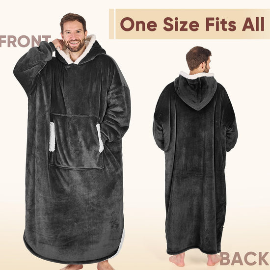 yescool wearable blanket hoodie with flannel sherpa fleece for adults and one size fits all.