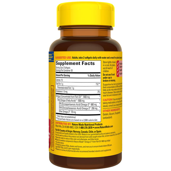Nature Made fish oil omega 3 supplements - Extra strength burp less formula 60 softgels 30 day supply