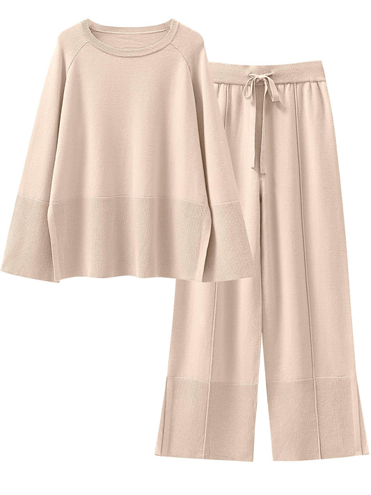 Coordinated outfit — Oversized knit sweater and wide leg pant set by ANRABESS