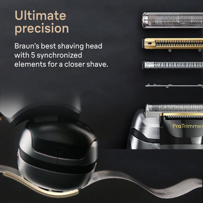 Braun Series 9 Pro+ electric shaver — stainless steel, battery powered