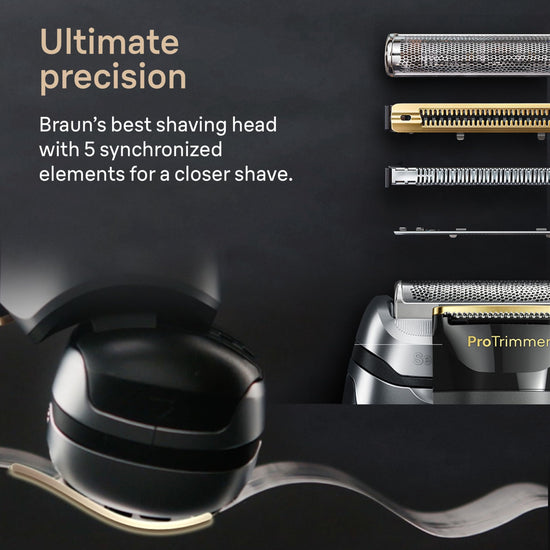 Braun Series 9 Pro+ electric shaver — stainless steel, battery powered