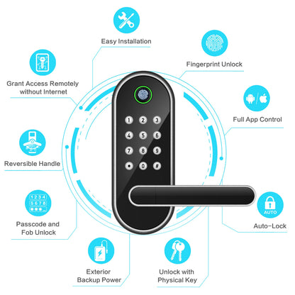 Lock — Fingerprint access with keypad and remote control for home and rentals