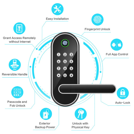Lock — Fingerprint access with keypad and remote control for home and rentals