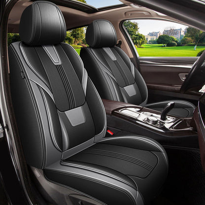 AOMSAZTO Seat Covers Full Set for Nissan Frontier S SV PRO-X PRO-4X SL 2009-2025 2026: Faux Leather Car Seat Cover Soft Comfortable Durable Breathable Waterproof(5 Seats, Black&Grey)