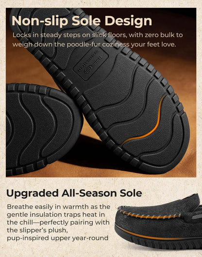 HomeTop men's suede moccasin slippers - memory foam and warm lining.