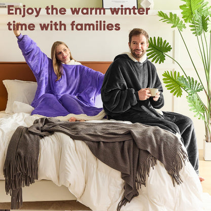 yescool wearable blanket hoodie with flannel sherpa fleece for adults and one size fits all.