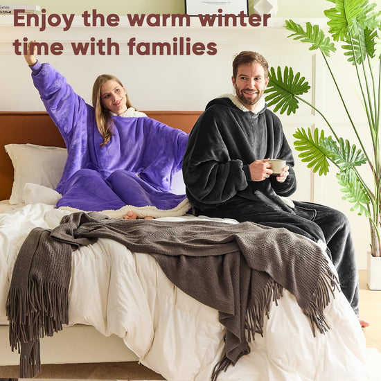 yescool wearable blanket hoodie with flannel sherpa fleece for adults and one size fits all.