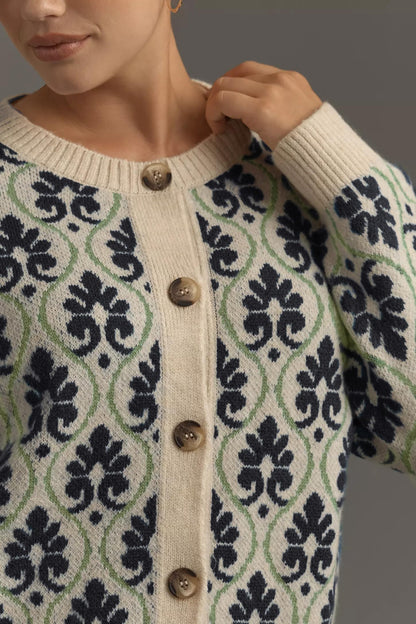 MINSURE women floral cardigan sweater - Open front long sleeve button down design
