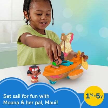 Fisher-Price Little People canoe sail boat with Moana and Maui figures for toddlers 18+ months