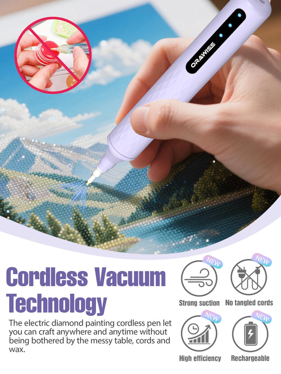 Orawiss electric diamond painting pen — cordless and rechargeable design in purple