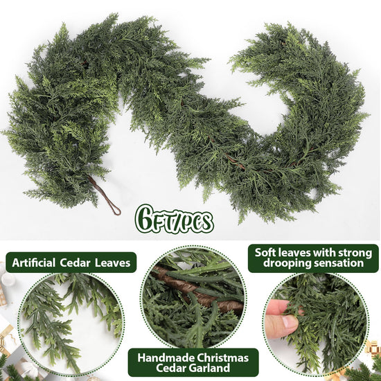 Waydress Christmas cedar garland - thick and lush artificial pine needle decoration for winter home decor