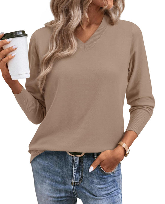 Sweater — Casual long sleeve v neck pullover for spring 2026