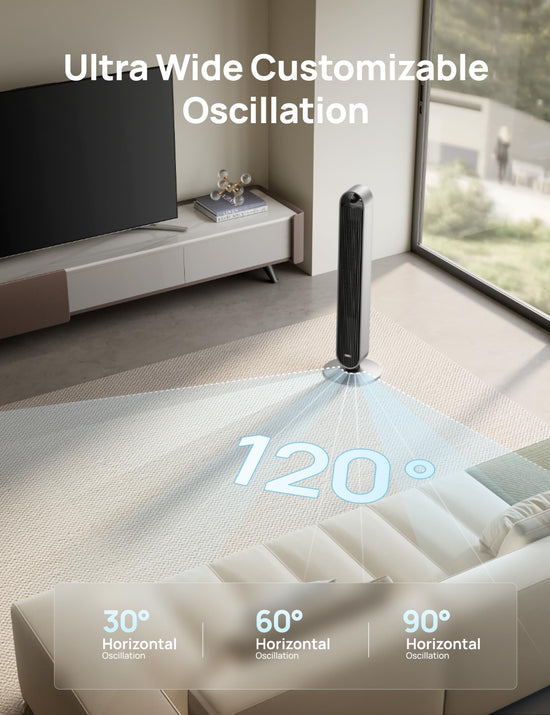 Dreo tower fan - 42 inch smart fan with Alexa and Google support, 12 speeds and quiet operation. 25dB noise level. 120° oscillation. 12 hour timer. 2023 model.