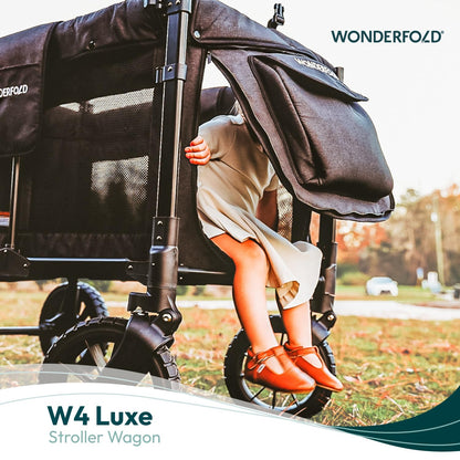 Wonderfold W4 Luxe stroller — collapsible wagon with 4 seats and sun canopy