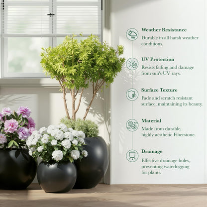 DTY planter — Premium fiberstone sphere design with drainage hole and coco mats