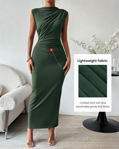 BTFBM dress — Ruched bodycon maxi with slit for summer events