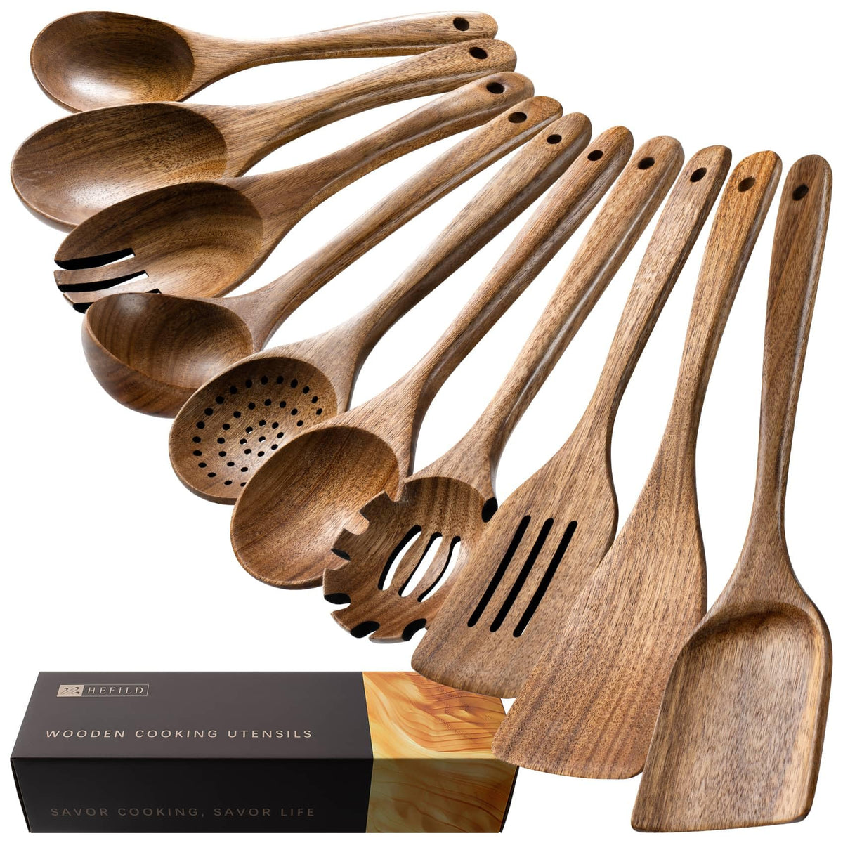 Hefild wooden cooking spoons — nonstick acacia utensil set for everyday tasks