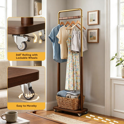 Taitiy clothes rack — Solid wood and metal combination with wheels for easy mobility