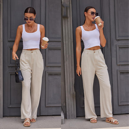 heipeiwa women's linen pants - high waist wide leg dress trousers