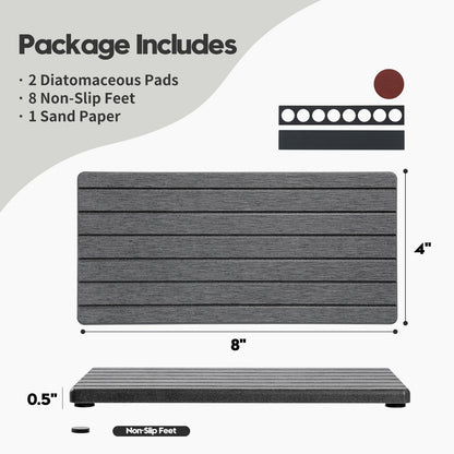 Razborci 2PCS Diatomite Water Absorbing Stone Drying Tray Mat for Bathroom & Kitchen Counter, Instant Dry Drink Bar Coaster, Vanity Sink Caddy Organizer, Dish Soap Sponge Holder, Dark Gray, 8"x3.8"