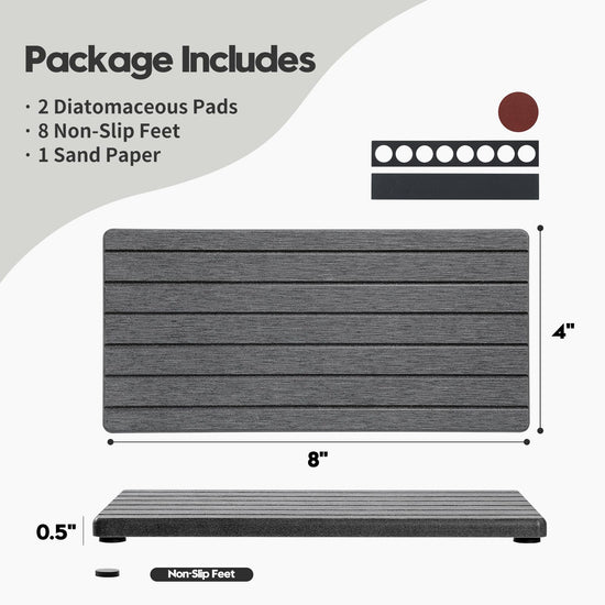 Razborci 2PCS Diatomite Water Absorbing Stone Drying Tray Mat for Bathroom & Kitchen Counter, Instant Dry Drink Bar Coaster, Vanity Sink Caddy Organizer, Dish Soap Sponge Holder, Dark Gray, 8"x3.8"