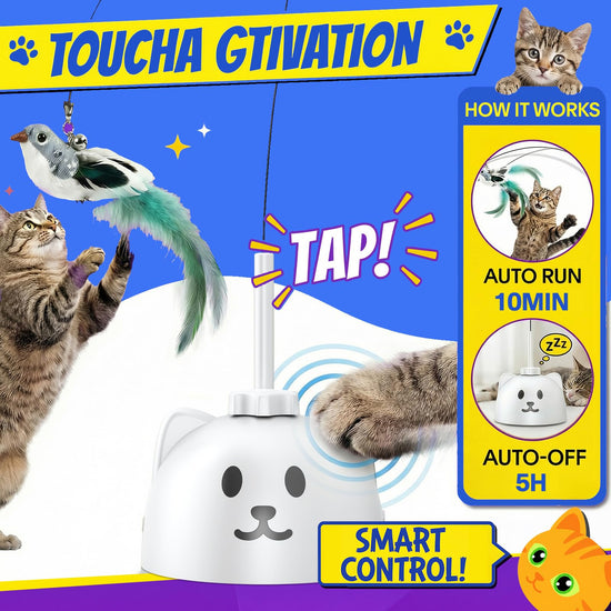 CATPICK interactive cat toy — automatic flying bird feather with suction base and motion activation