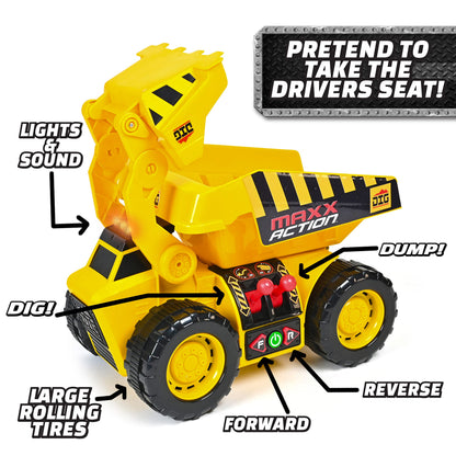 Maxx Action motorized dig rig – excavator and dump truck toy with joystick control for toddlers